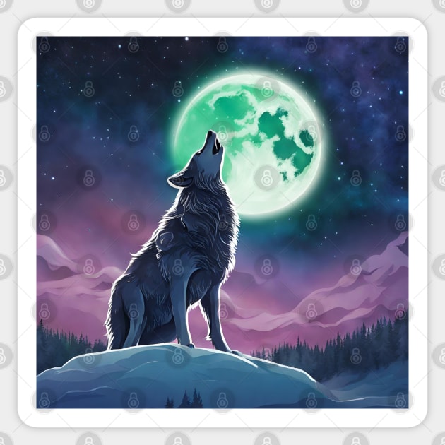 Nature Galaxy Starry Night Full Moon Howling Wolf Sticker by Tina